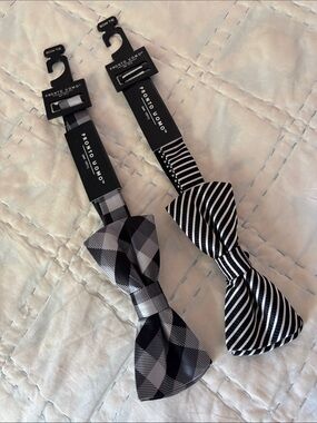 NEW 2 Pronto Uomo Black & Gray Plaid and Striped Pre-Tied Bow Ties